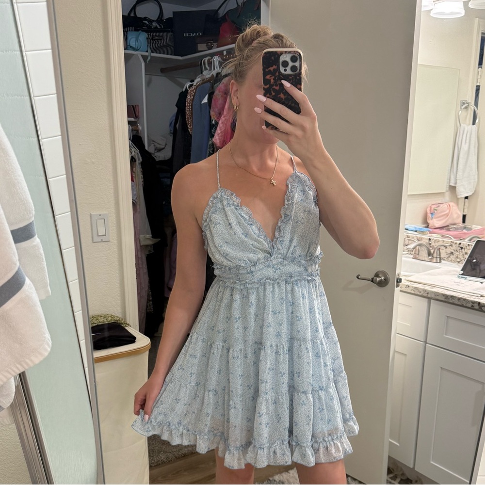 Aakaa Sky Blue Gathered Dress